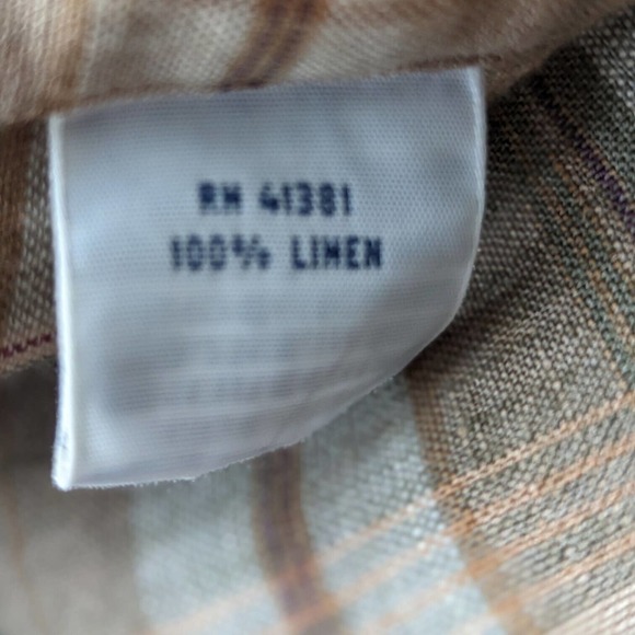 Polo Ralph Lauren Men's 100% Linen Long Sleeve Button Up Tan Plaid Shirt Large - Picture 5 of 8
